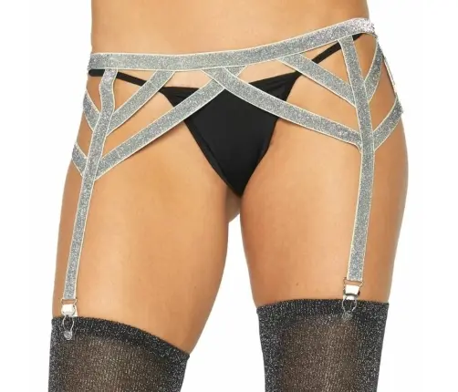 LEG AVENUE - SILVER LUREX ELASTIC GARTER BELT ONE SIZE | Love-Store.eu