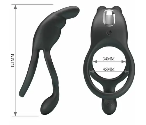 PRETTY LOVE - SETH DOUBLE VIBRATING RING RABBIT 7 VIBRATIONS BLACK