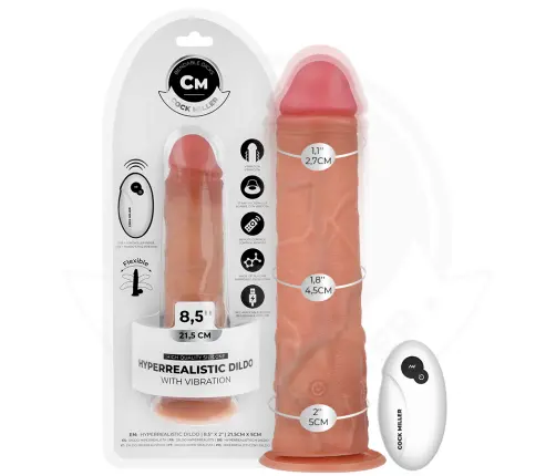 COCK MILLER - REALISTIC DILDO WITH SUCTION CUP AND VIBRATION WITH REMOTE  CONTROL 21.5 CM