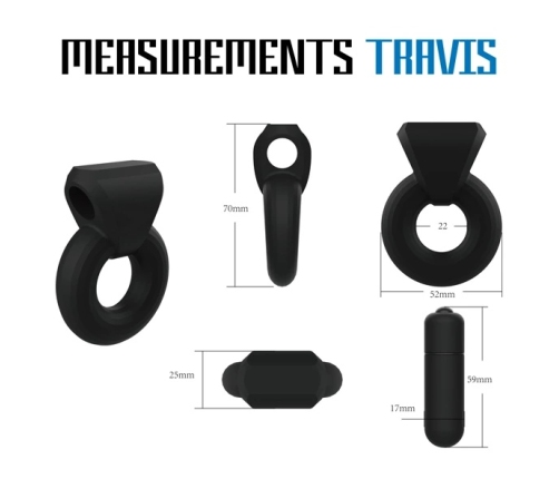 Velv'Or Rooster Travis Silicone Vibrating Ring - Black, Adjustable, Waterproof