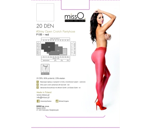 MissO P105 Red L/XL Tights with Lace Trim and Open Gusset