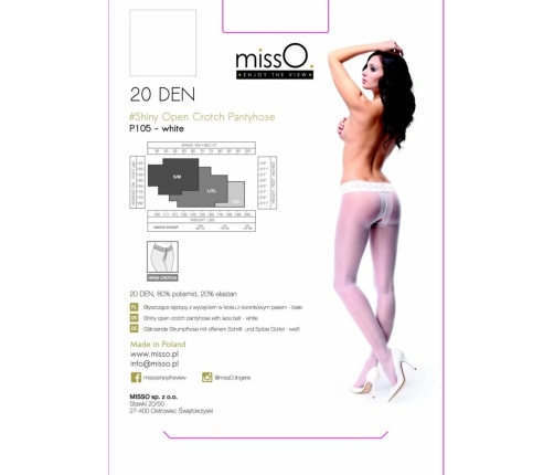 MissO P105 Open Crotch Tights White L/XL - Elegant Sheen & Lace Finish