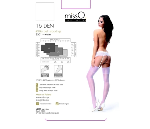 MissO S301 White Stockings for Garter Belt L/XL Silky Finish