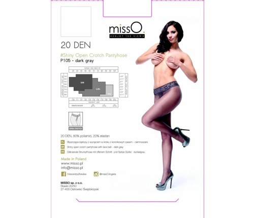 MissO P105 Sheer Crotchless Tights with Lace Trim Dark Grey S/M