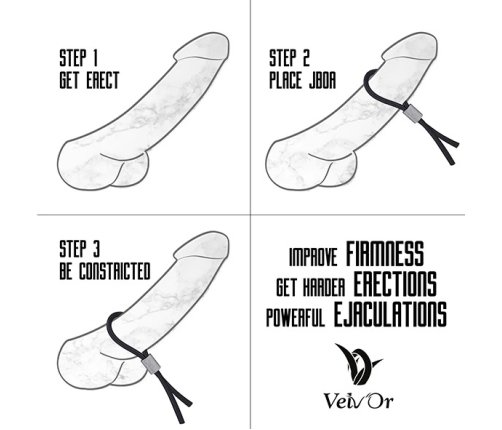 Velv'Or JBoa 303 Adjustable Silicone Ring Black & Silver 13cm