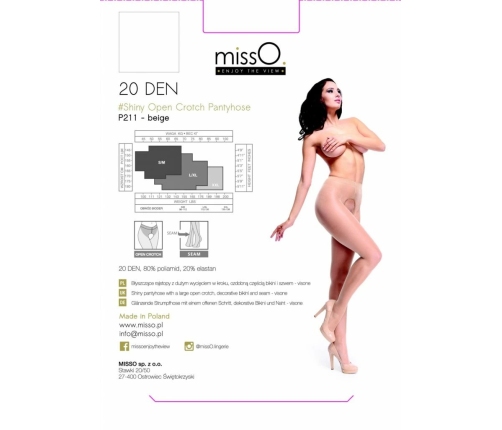 MissO P211 Sheer Tights with Open Gusset Beige S/M - Glossy Finish