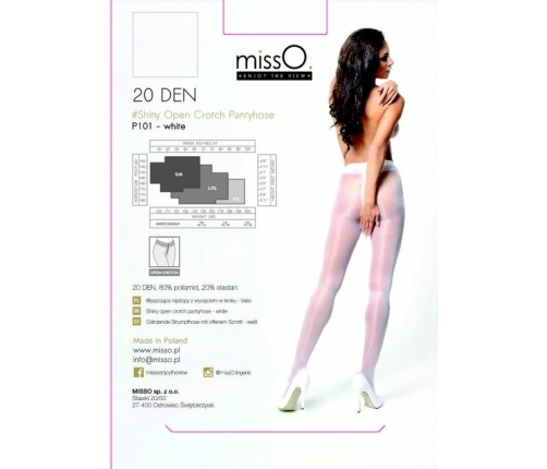 MissO P101 White XXL Tights with Discreet Cut-Out, Shiny Finish