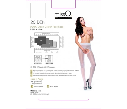 MissO P211 Silver Sheer Tights with Open Gusset XXL