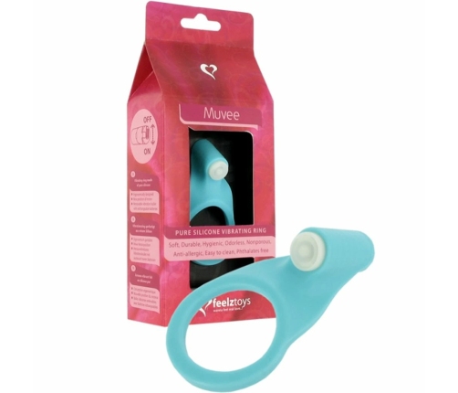 FeelzToys Muvee Blue silikonowy pierścień wibrujący, wymienne baterie