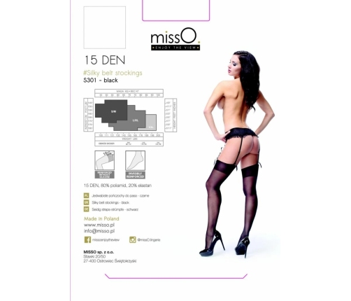 MissO S301 Stockings for Garter Belt Black L/XL - Silky Finish