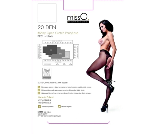 MissO P201 Sheer Black Tights with Open Gusset S/M
