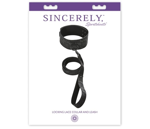 Sportsheets Sincerely Locking Lace Collar & Leash - Adjustable Black Design
