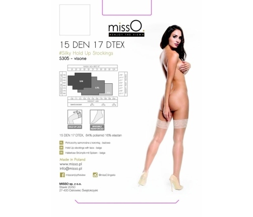 MissO S305 Hold-Up Stockings Beige L/XL - 15 DEN, Lace Top