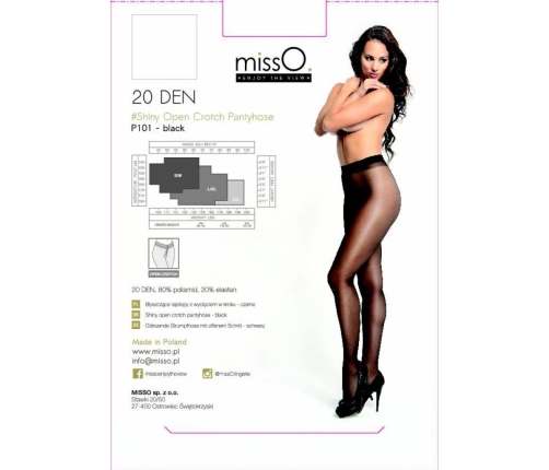 MissO P101 Black Open Gusset Tights L/XL - Subtle Shine Finish