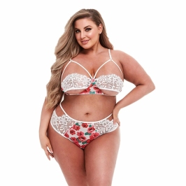 Baci White Floral Lace Bra & High-Waist Set Queen Size Elegant Design