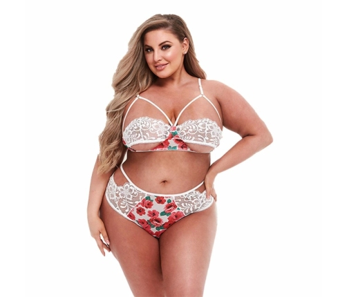 Baci White Floral Lace Bra & High-Waist Set Queen Size Elegant Design