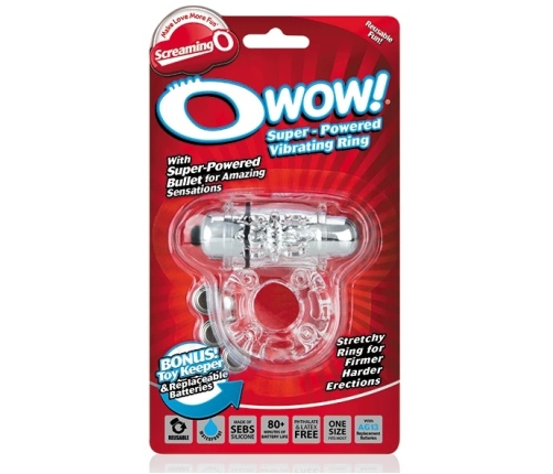 The Screaming O O Wow Clear Vibrating Ring - Stretchy, Reusable, Waterproof