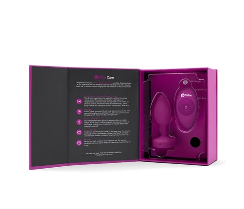b-Vibe Vibrating Jewel Plug S/M Pink Ruby Silicone, 15 Modes, USB
