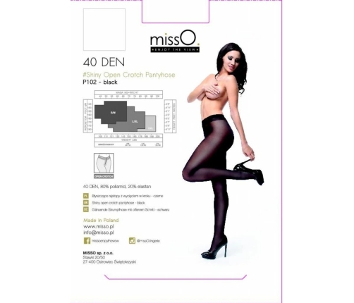 MissO P102 Black S/M Sheer Tights with Discreet Opening 40 DEN
