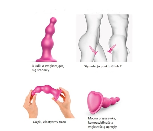Strap-On-Me - Dildo Plug Beads Metallic Raspberry Pink L