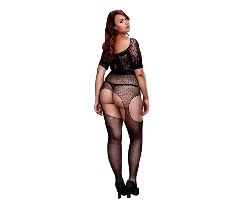 Baci Queen Size Crotchless Floral Lace Bodystocking with Suspender Effect