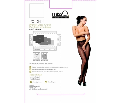 MissO P615 Fishnet Tights with Vertical Stripes, Black S/M