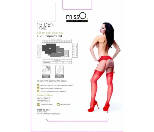 MissO S101 Stockings Red L/XL - Classic Garter Belt Model, Reinforced Yarn