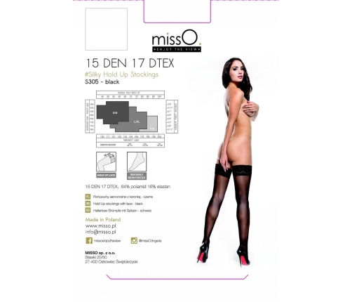 MissO S305 Self-Supporting Stockings Black XXL 15DEN Lace Top