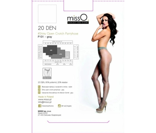 MissO P101 Tights Grey L/XL - Open Gusset, Sheer Shine, Comfort Fit