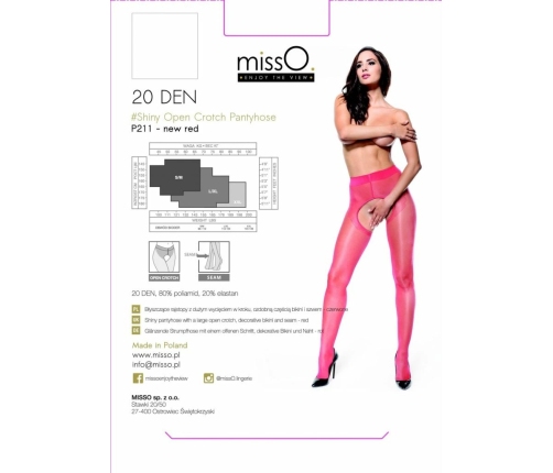 MissO P211 Sheer Red Tights with Decorative Open Gusset S/M