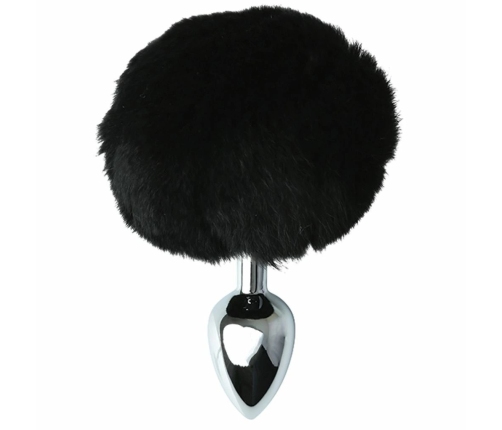 Sportsheets Sincerely Metal Plug Black with Faux Bunny Tail, 14 cm