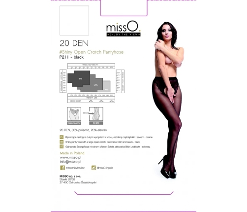 MissO P211 Black XXL Open Gusset Tights with Decorative Finish