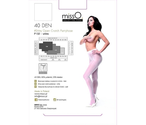MissO P102 White XXL Sheer Tights with Discreet Cut-Out 40 DEN