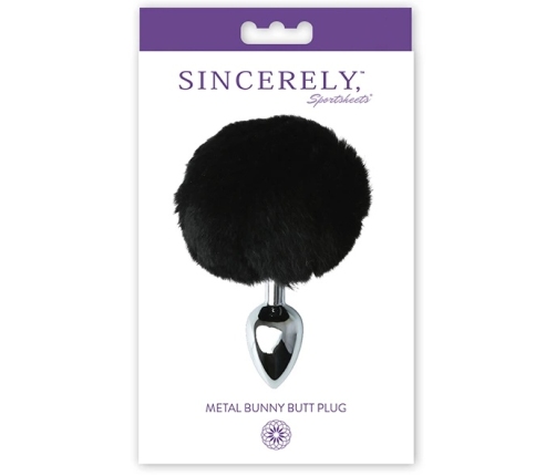 Sportsheets Sincerely Metal Plug Black with Faux Bunny Tail, 14 cm