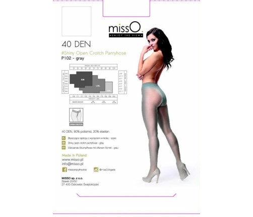 MissO P102 Grey L/XL - Elegant Tights with Functional Cutout, 40 DEN