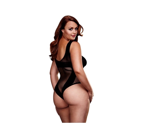 Baci Jacquard Fishnet V Teddy - Queen Size, Black Contrast Trim