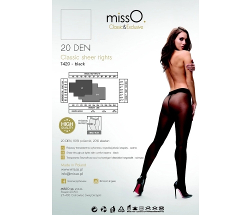 MissO T420 Classic Sheer Tights Black Size L - Elegant Transparent Finish