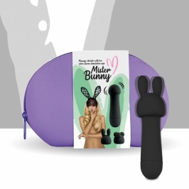 FeelzToys Mister Bunny Black - masażer wodoodporny z 2 nakładkami, 13.5 cm