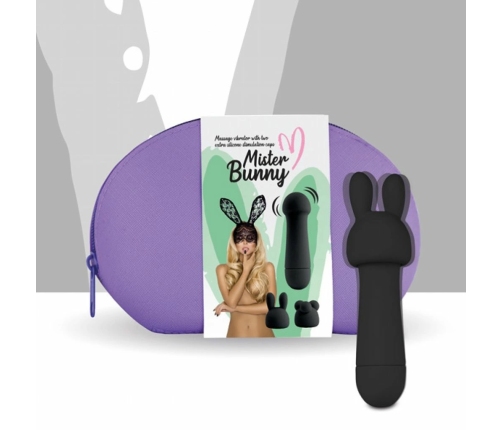FeelzToys Mister Bunny Black - masażer wodoodporny z 2 nakładkami, 13.5 cm