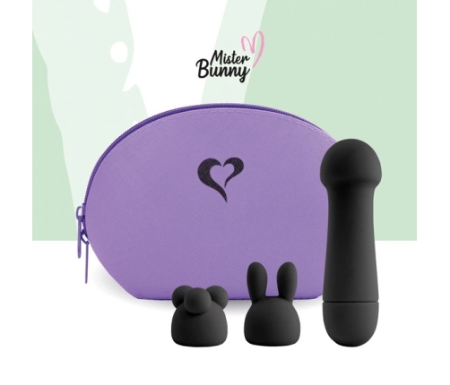FeelzToys Mister Bunny Black - masażer wodoodporny z 2 nakładkami, 13.5 cm