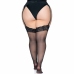 Leg Avenue Black Nylon Stockings Plus Size with Elegant Lace Top