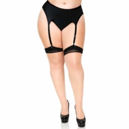 Leg Avenue Plus Size Two-Tone Sheer Thigh Highs with Backseam & Cuban Heel