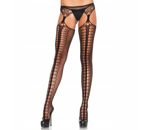 Leg Avenue Exclusive Black Mesh Tights with Decorative Garter Detail