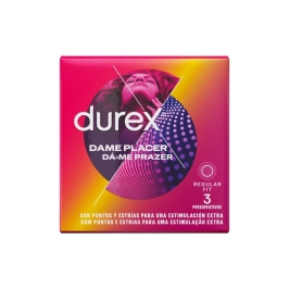 Durex Dame Placer Condoms 3-Pack - Textured Latex, 56mm, Lubricated