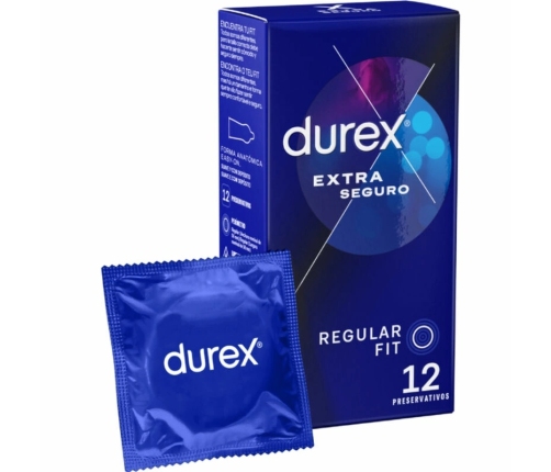 Durex Extra Seguro 12-Pack - Enhanced Protection Latex Condoms 56mm