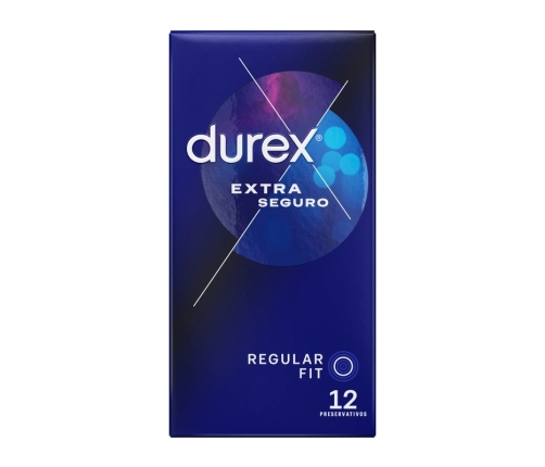 Durex Extra Seguro 12-Pack - Enhanced Protection Latex Condoms 56mm