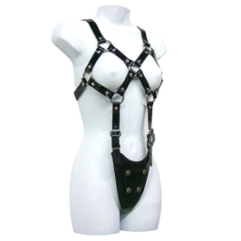 Ouch! Leather Body Harness Adjustable Model for Women S-XL Black
