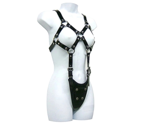 Ouch! Leather Body Harness Adjustable Model for Women S-XL Black