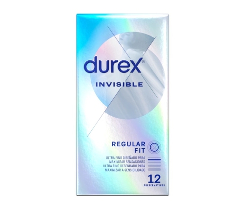 Durex Invisible Extra Thin 12-Pack - Ultra-Fine, Regular Size, Silicone Lubricated