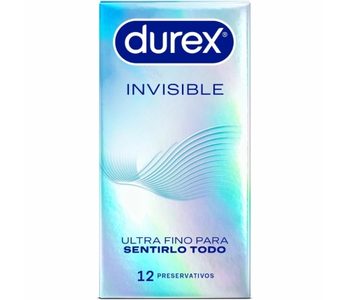 Durex Invisible Extra Thin 12-Pack - Ultra-Fine, Regular Size, Silicone Lubricated